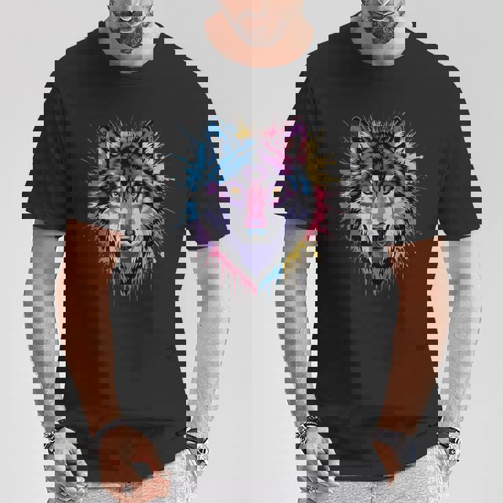 素晴らしいオオカミの頭の色彩。 Tシャツ 面白い贈り物