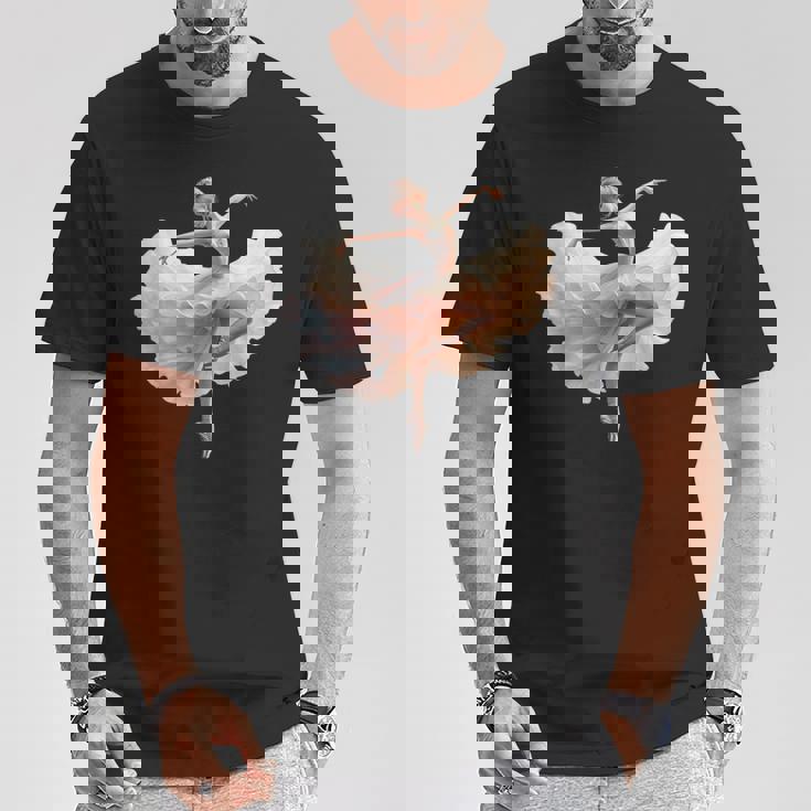 美しいバレリーナガール ダンシングバレエ水彩画 Tシャツ 面白い贈り物