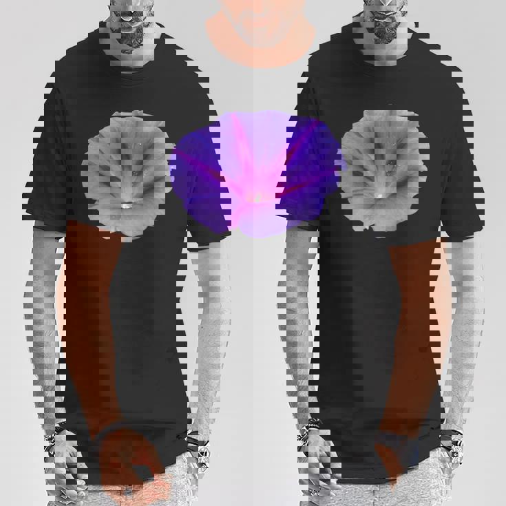 美しいパープルカラーの朝顔フラワーカットアウト Tシャツ 面白い贈り物