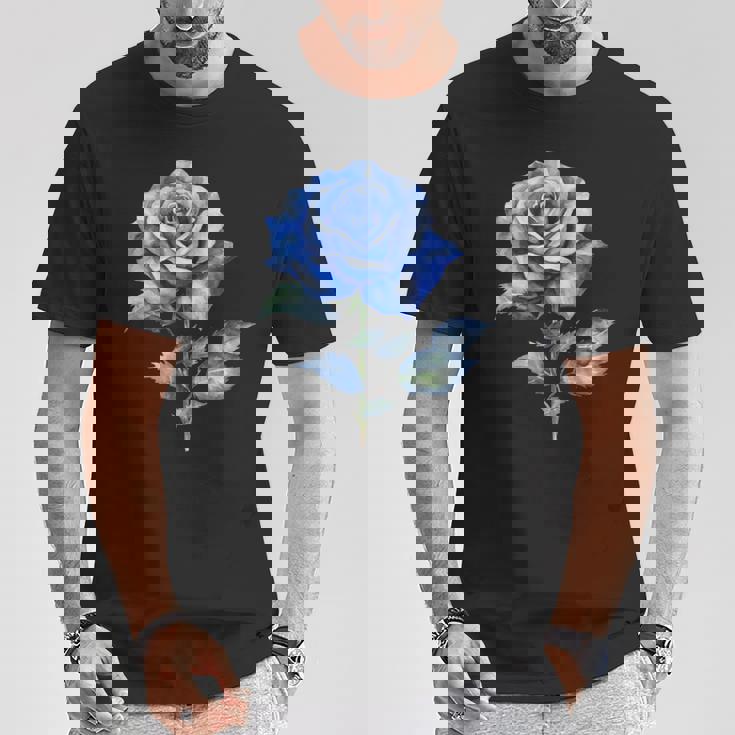 美しいブルーローズフローラルブルーフラワー Tシャツ 面白い贈り物