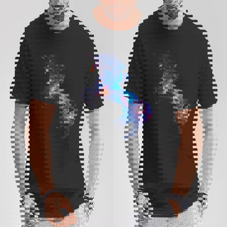 美的シルエット 夢のような宇宙 銀河 ユニコーン Tシャツ 面白い贈り物