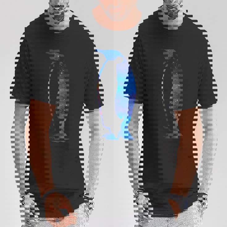 美的シルエット 星 宇宙 銀河 ペンギン Tシャツ 面白い贈り物