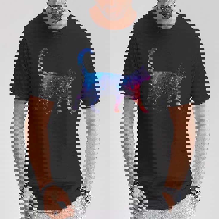 美的シルエット 星 宇宙 銀河 猫 Tシャツ 面白い贈り物