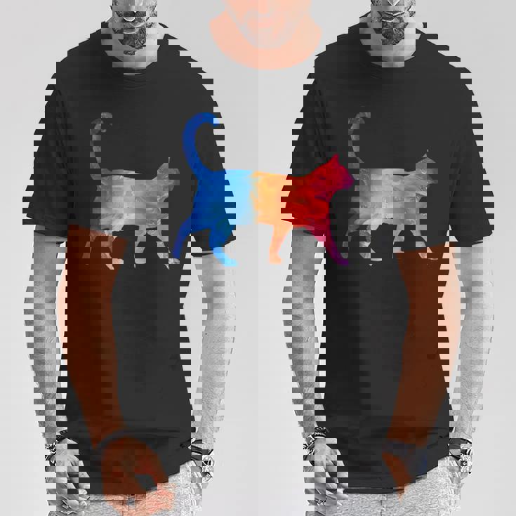 美的シルエット芸術的水彩猫 Tシャツ 面白い贈り物