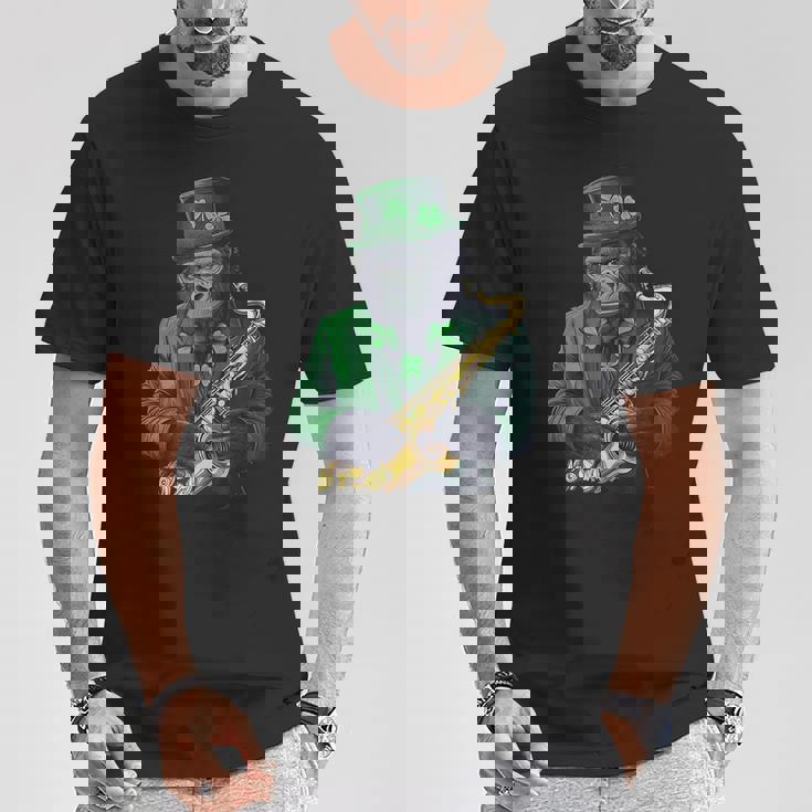 聖パトリックの日 ゴリラサックス Tシャツ 面白い贈り物