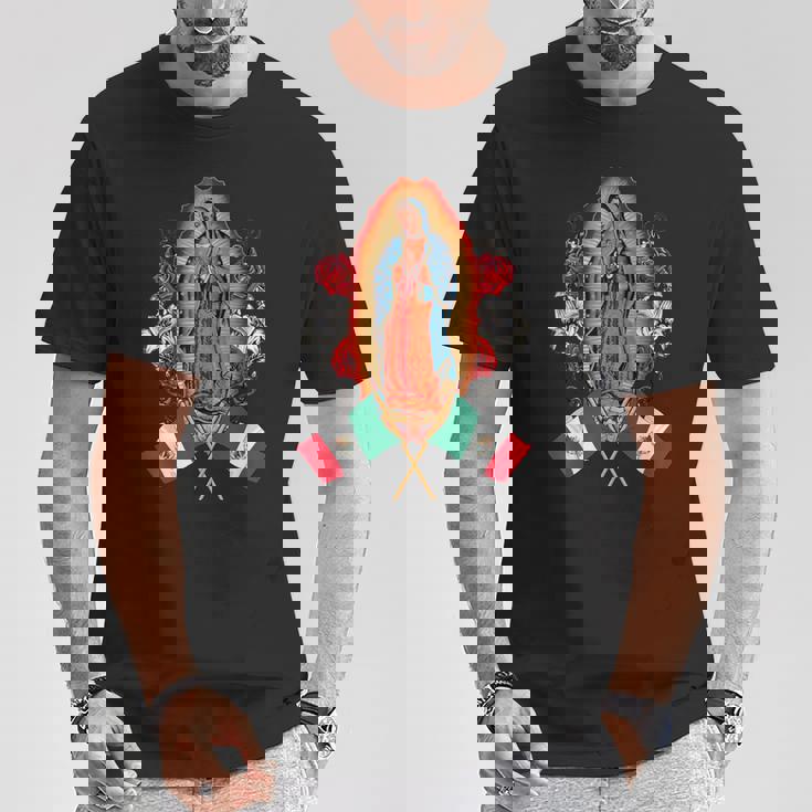 聖母マリア メキシコ国旗 聖母マリア グアダルーペ Tシャツ 面白い贈り物