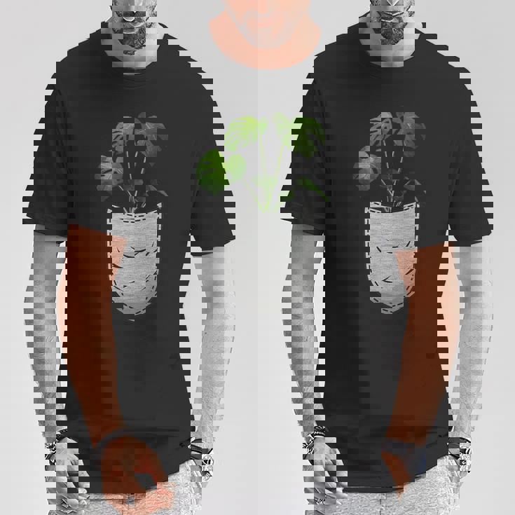 胸ポケットにモンステラ Tシャツ 面白い贈り物