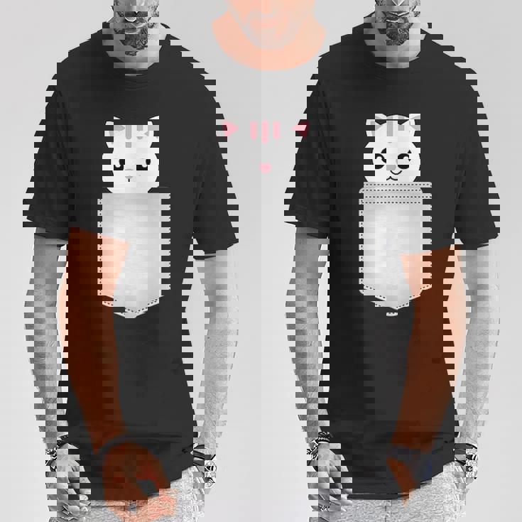 胸ポケットの猫 Tシャツ 面白い贈り物