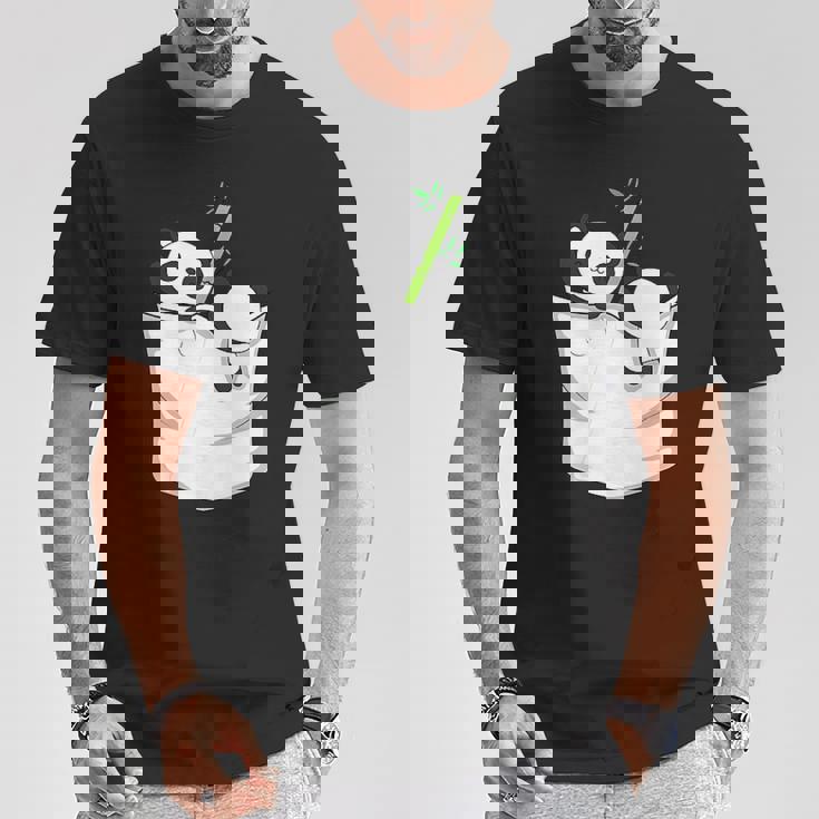 胸ポケットパンダ パンダ クマ Tシャツ 面白い贈り物