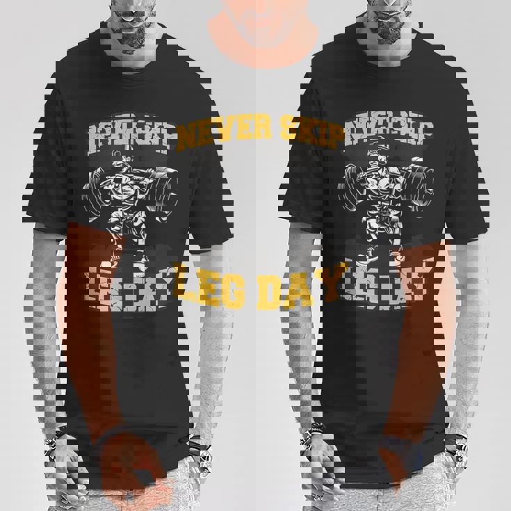 脚の日をスキップすることはありません 面白いワークアウト ジム メンズ ボディビル Tシャツ 面白い贈り物