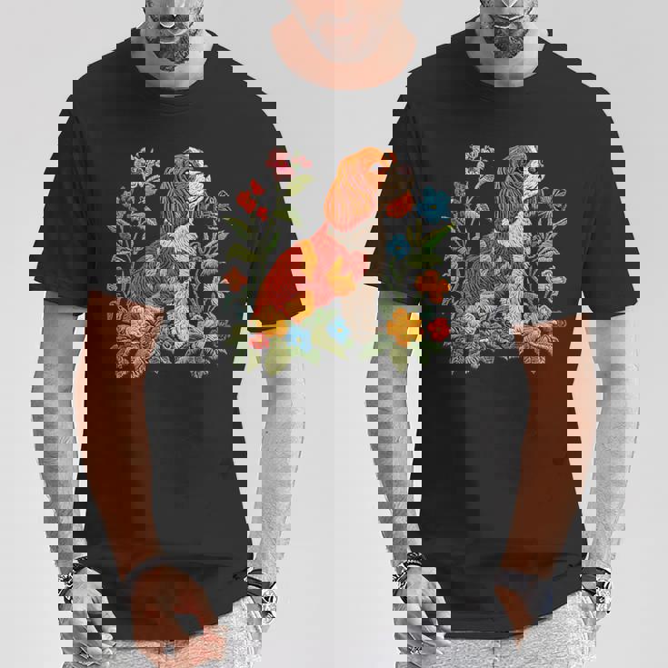 花柄 キャバリア王 チャールズ スパニエル キュート ママ 母の日 Tシャツ 面白い贈り物