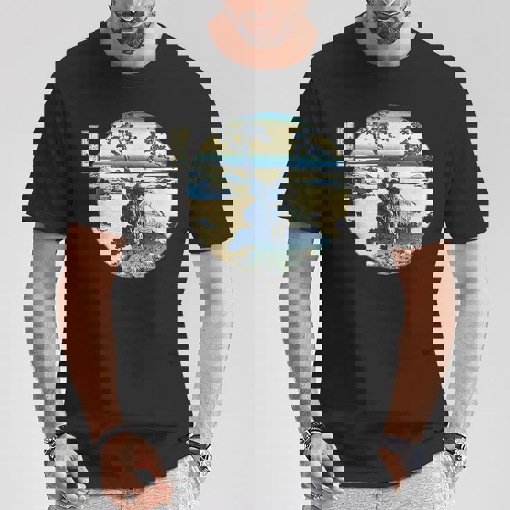 葛飾 北斎 信州諏訪湖 有名なヴィンテージアート スタイリッシュ Tシャツ 面白い贈り物