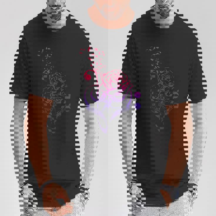 薔薇の花 ピアノ ミュージシャン 音符 ラブミュージ Tシャツ 面白い贈り物