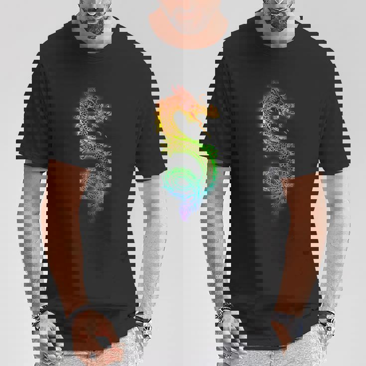 虹と中国の龍 Tシャツ 面白い贈り物