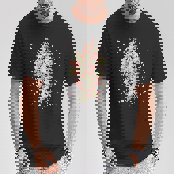 言葉、愛、幸福、平和のピンクのバラの花束 Tシャツ 面白い贈り物