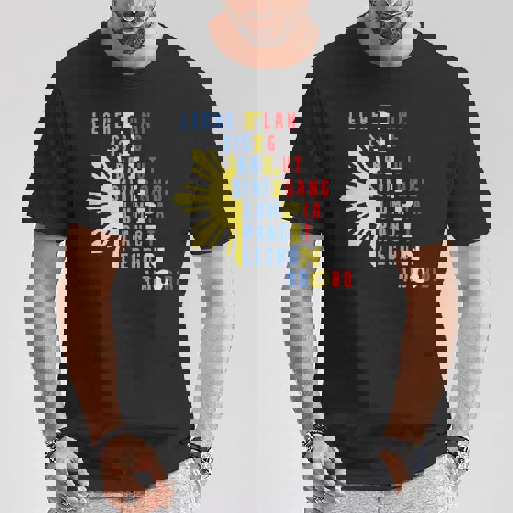 誇り高いフィリピン人のための有名な食べ物 フィリピンのデザイン Tシャツ 面白い贈り物