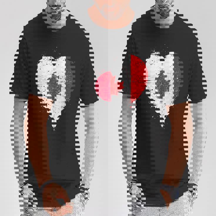 誇り高き日系カナダ人を想うビンテージスタイルのクールなカナダ国旗と日本国旗 Tシャツ 面白い贈り物