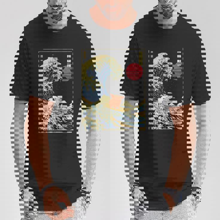 豚 神奈川 波 おもしろ サーフ 動物 Tシャツ 面白い贈り物