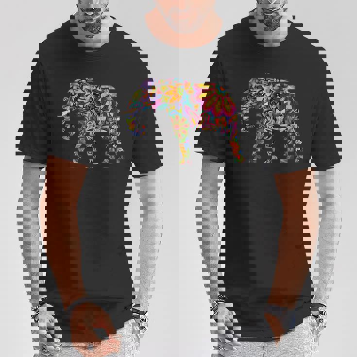 象 カラフル 象 絵画 レディース メンズ Tシャツ 面白い贈り物