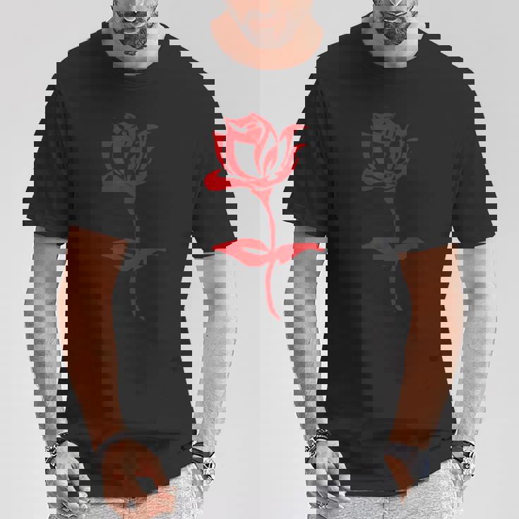 赤いバラ ミニマリスト お絵かき 花 薔薇 恋人 ガーデニング Tシャツ 面白い贈り物