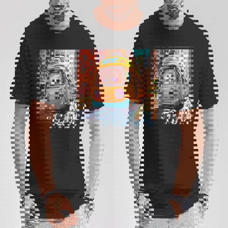 路面電車 Tram かわいい乗り物 おもちゃの乗り物 漫画風電車 鉄道ファン 鉄道旅行 鉄道模型ファン 鉄道風景 Tシャツ 面白い贈り物