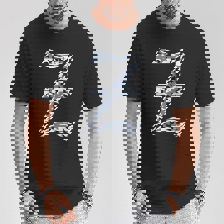迷彩 アルファベット Z 古英語 大 カリグラフィー 文字 Tシャツ 面白い贈り物