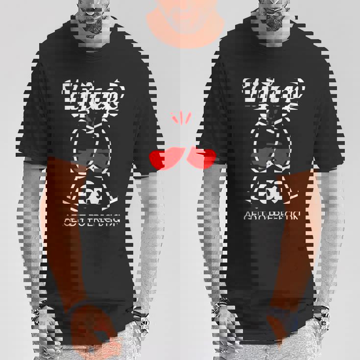 還暦祝い ワイン好き 酒好き 父 母 男性 女性 60歳お祝いintage Aged To Perfection Tシャツ 面白い贈り物