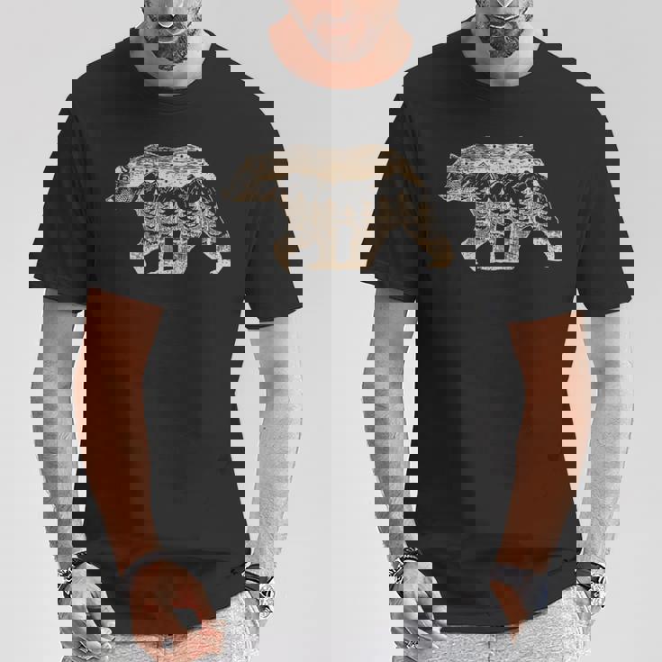 野生動物 レトロ 野生動物 クマ アウトドア 自然 森林 木 Tシャツ 面白い贈り物