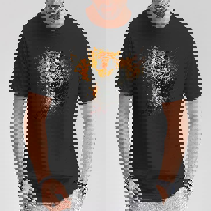 野生動物愛好家のためのアングリータイガー グラフィック Tシャツ 面白い贈り物