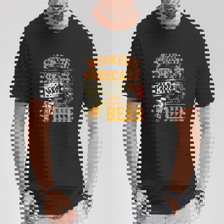 釣り人のための面白い釣りとビールの週末予報 Tシャツ 面白い贈り物