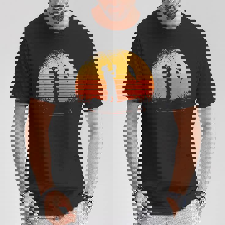 釣り人日没漁師釣り竿 Tシャツ 面白い贈り物