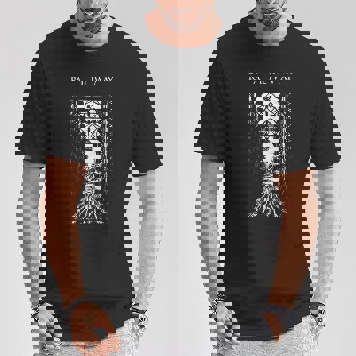 鉄道橋産業ヴィンテージ金属製列車機関車 Railway Train Bridge Industryintage Tシャツ 面白い贈り物