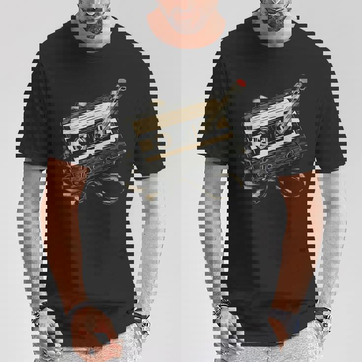 鉛筆巻き戻し付きレトロカセットテープ Tシャツ 面白い贈り物