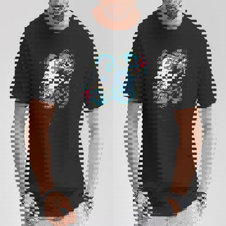 陰陽 太極竜デザイン 瞑想用 太極拳 Tシャツ 面白い贈り物