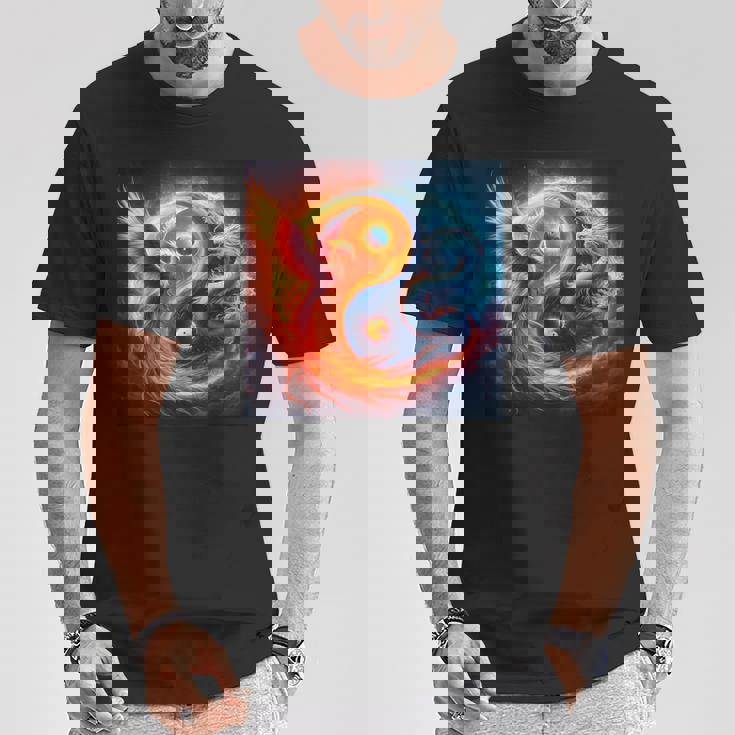 陰陽鳳凰と日本龍 Tシャツ 面白い贈り物