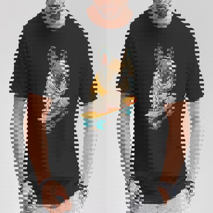 面白い フレンチブルドッグ スケートボード スケーター 犬 イングリッシュドッグ Tシャツ 面白い贈り物