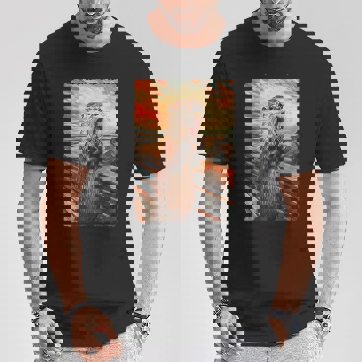 面白い レトロ ムンク 悲鳴 芸術的 絵画 パロディ カワウソ 恋人 Tシャツ 面白い贈り物