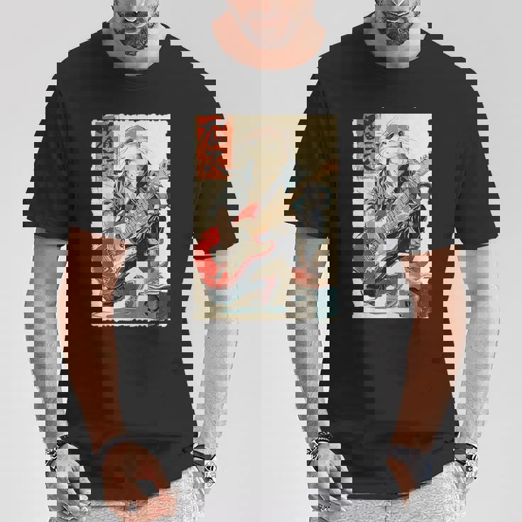 面白い 漫画 アニメ 日本美術 カワウソ ギターを弾く ロック Tシャツ 面白い贈り物