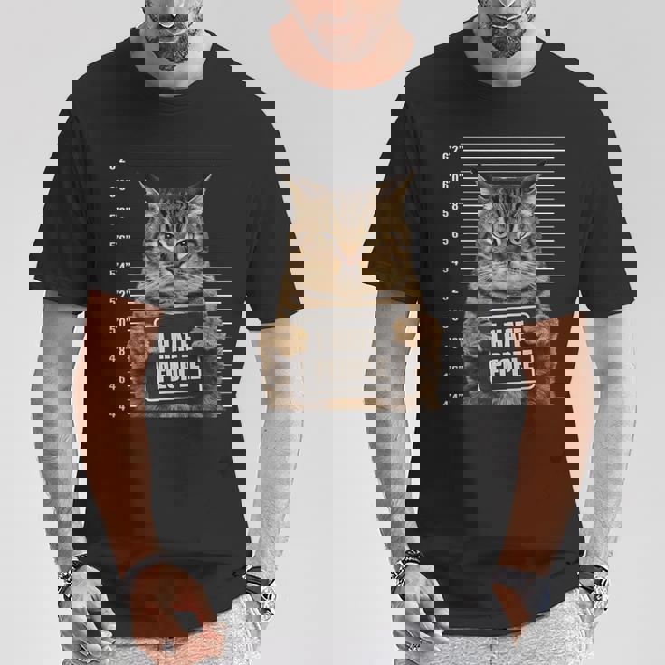 面白い 逮捕された犯罪者猫 マグショット I Hate People Cat Lover Tシャツ 面白い贈り物