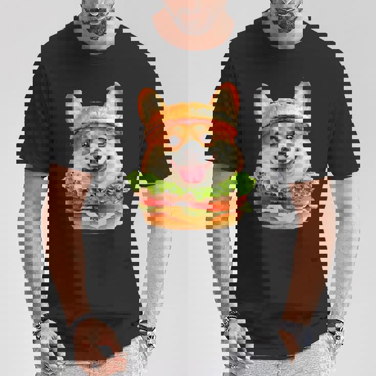 面白いtシャツ コーギー 犬 ハンバーガー メンズ 犬好き グッズ かわいい おもしろ 面白い 服 ネタ Tシャツ 面白い贈り物