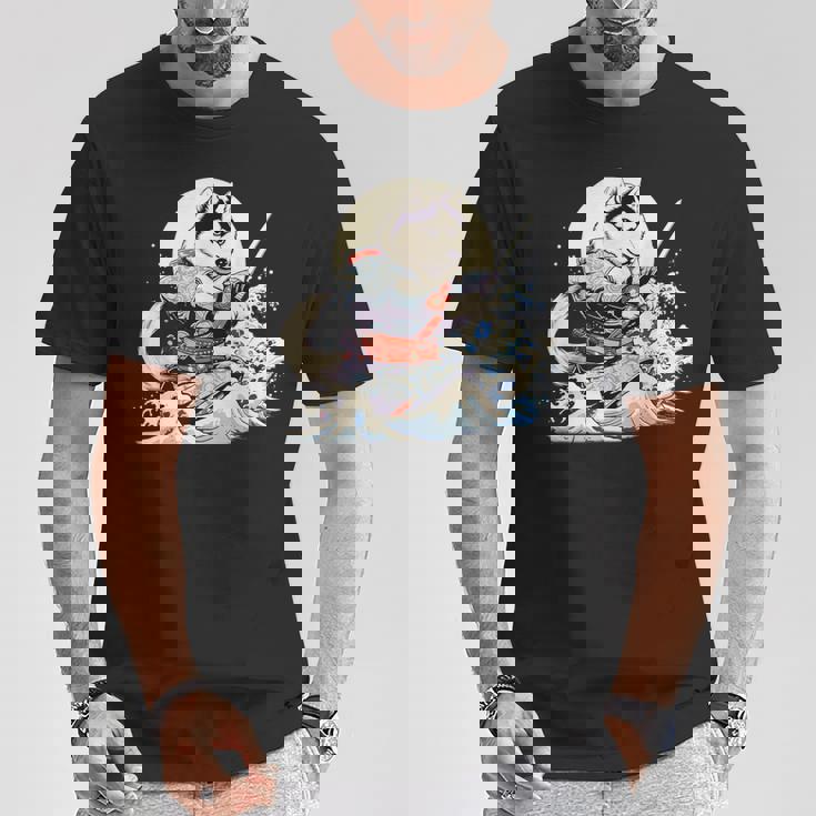 面白いtシャツ シベリアンハスキー 浮世絵 イヌ わんこ メンズ 犬好き グッズ おもしろ 面白い 服 ネタ Tシャツ 面白い贈り物