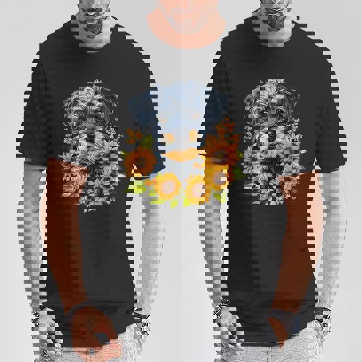 面白いtシャツ シュナウザー ひまわり イヌ メンズ 好き グッズ かわいい おもしろ 面白い 服 ネタ Tシャツ 面白い贈り物