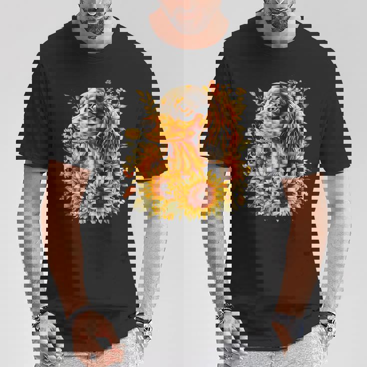 面白いtシャツ ダックスフンド ひまわり わんこ メンズ グッズ かわいい おもしろ 面白い 服 ネタ Tシャツ 面白い贈り物