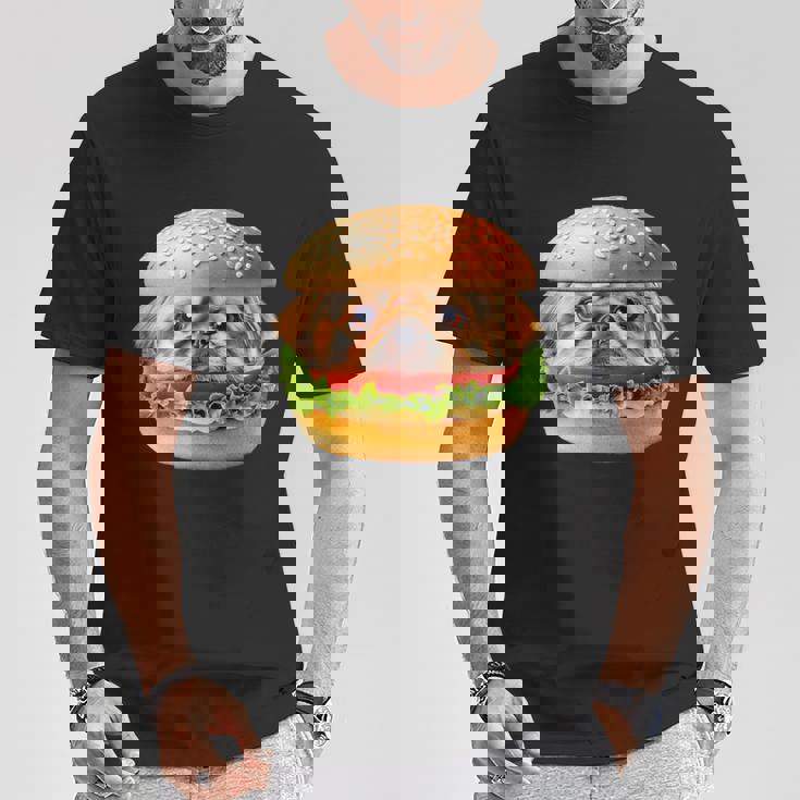 面白いtシャツ ペキニーズ 犬 イヌ ハンバーガー メンズ グッズ かわいい おもしろ 面白い 服 ネタ Tシャツ 面白い贈り物