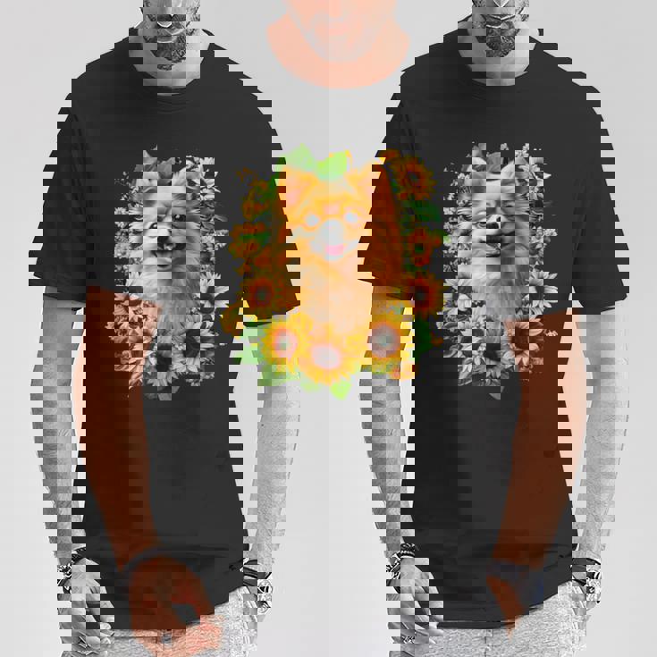 面白いtシャツ ポメラニアン ひまわり わんこ メンズ 犬好き グッズ かわいい おもしろ 面白い 服 ネタ Tシャツ 面白い贈り物
