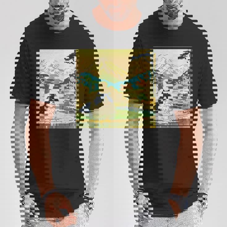 面白いtシャツ 猫 ネコ 温泉 メンズ 猫好き グッズ おもしろ 面白い 服 ネタ 猫の下僕 浮世絵 Tシャツ 面白い贈り物