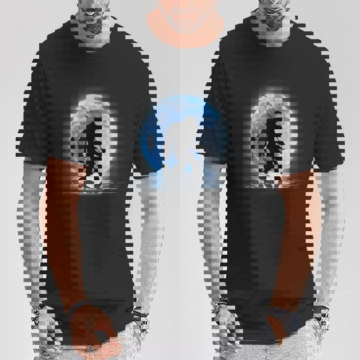 面白いtシャツ 釣りバカ 青い月と釣り人 メンズ おもしろ 面白い 服 オリジナル 海釣り 川釣り ビッグフット ネタ Tシャツ 面白い贈り物