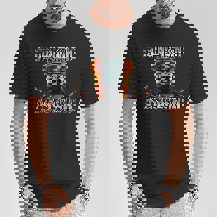 面白いカプチーノアサシーノブレインロットイタリアンブラック Tシャツ 面白い贈り物
