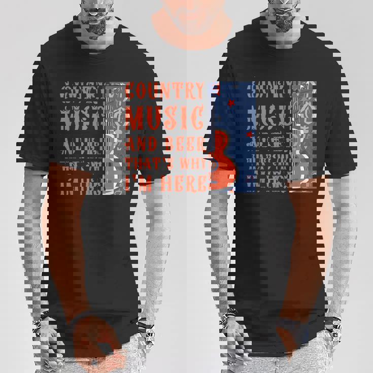 面白いカントリーミュージック&ビール音楽祭 アコースティックギター Tシャツ 面白い贈り物