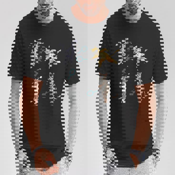 面白いバドミントン猫 Tシャツ 面白い贈り物